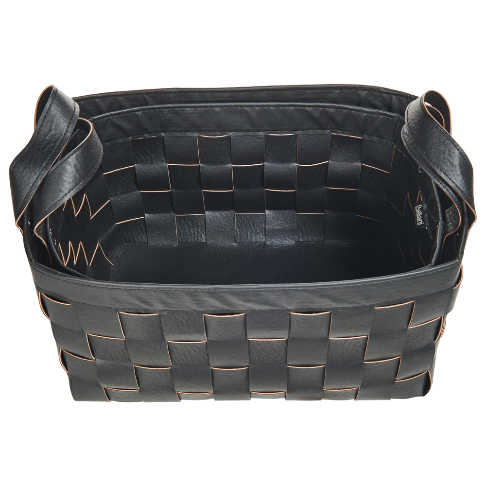 Set di 2 cesti fatti a mano in ecopelle nero con manici design retrò