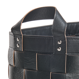 Set di 2 cesti fatti a mano in ecopelle nero con manici design retrò
