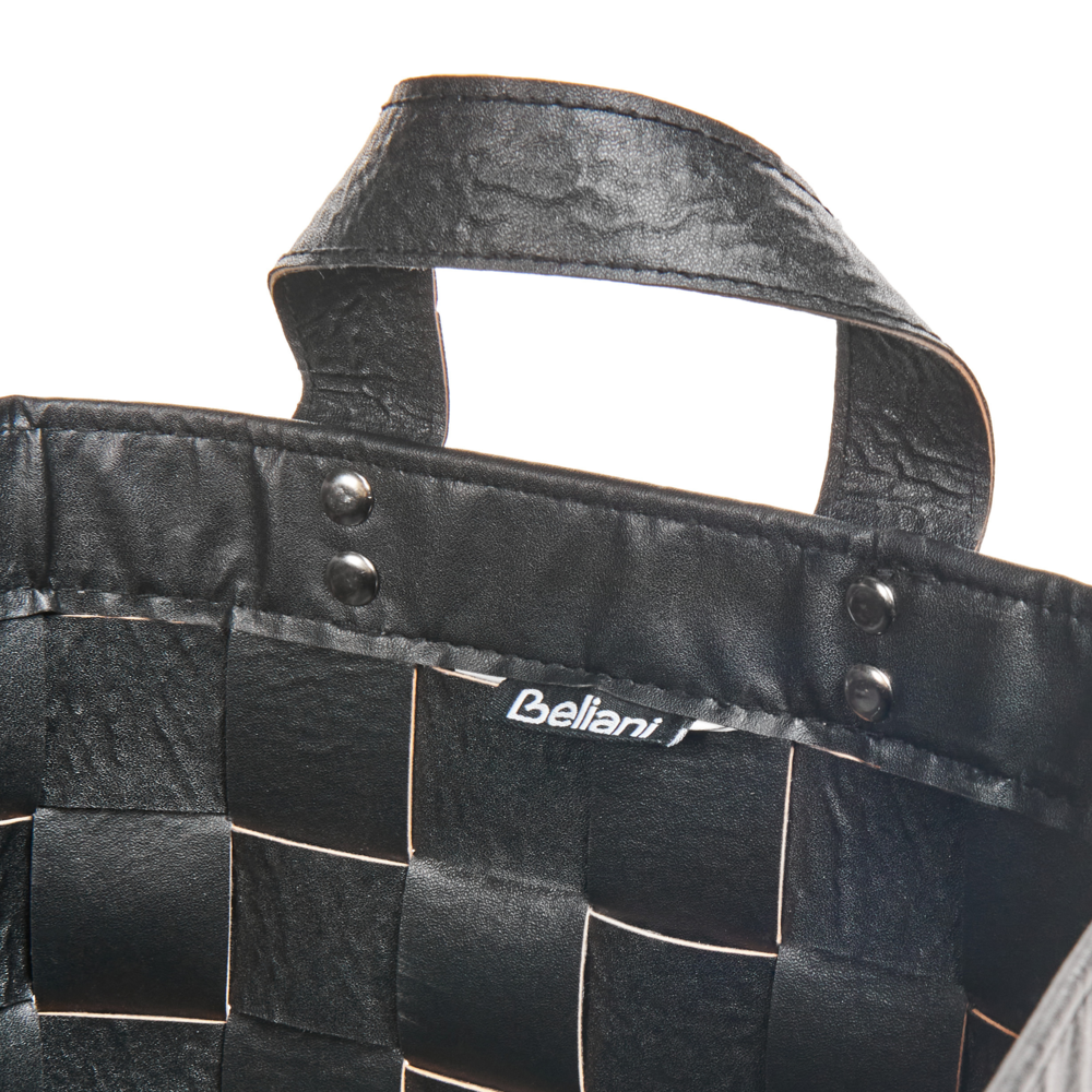 Set di 2 cesti fatti a mano in ecopelle nero con manici design retrò