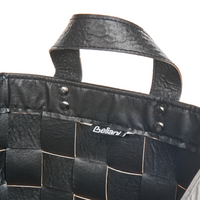 Set di 2 cesti fatti a mano in ecopelle nero con manici design retrò