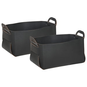 Set di 2 cesti portaoggetti in pelle sintetica nera fatti a mano con manici