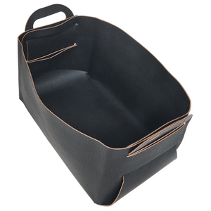 Set di 2 cesti portaoggetti in pelle sintetica nera fatti a mano con manici