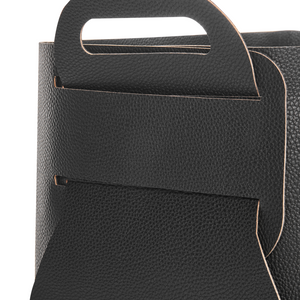 Set di 2 cesti portaoggetti in pelle sintetica nera fatti a mano con manici