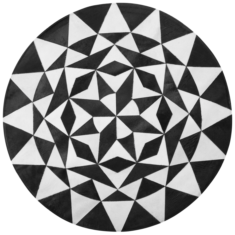 Tappeto Rotondo Pelle Bovina Nera e Bianca ø 140 cm Lavorato a Mano a pelo corto Moderno