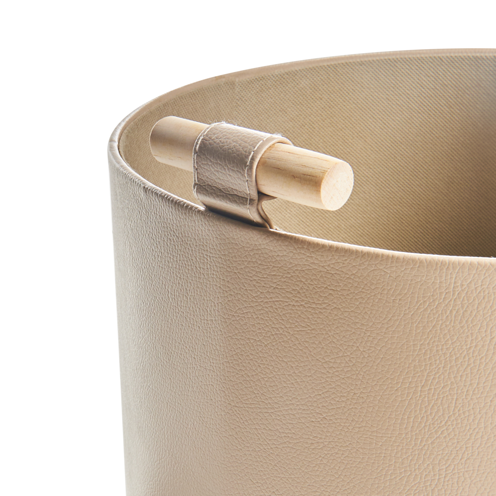 Set di 3 cesti portaoggetti fatti a mano con manici in ecopelle beige