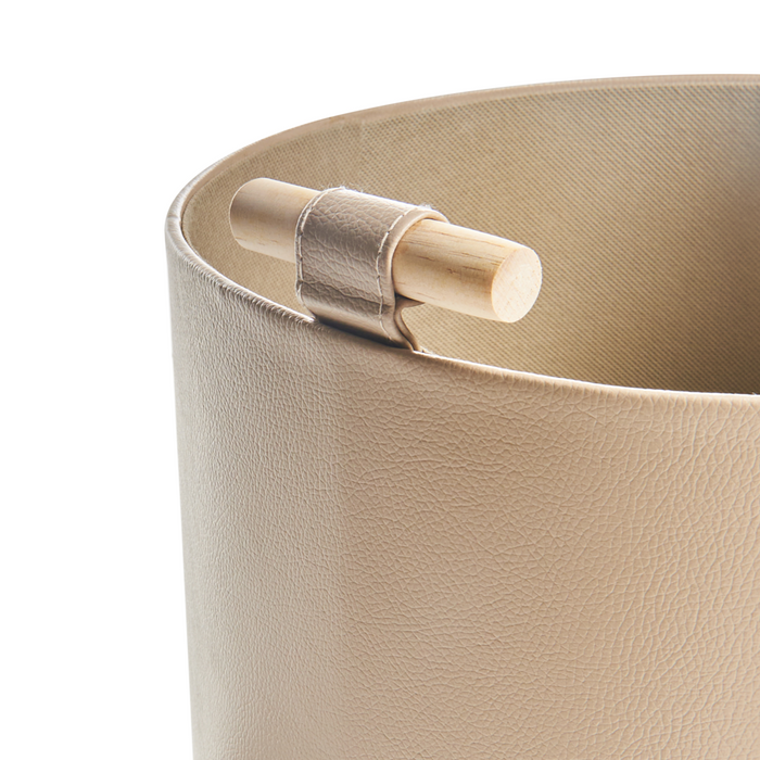 Set di 3 cesti portaoggetti fatti a mano con manici in ecopelle beige