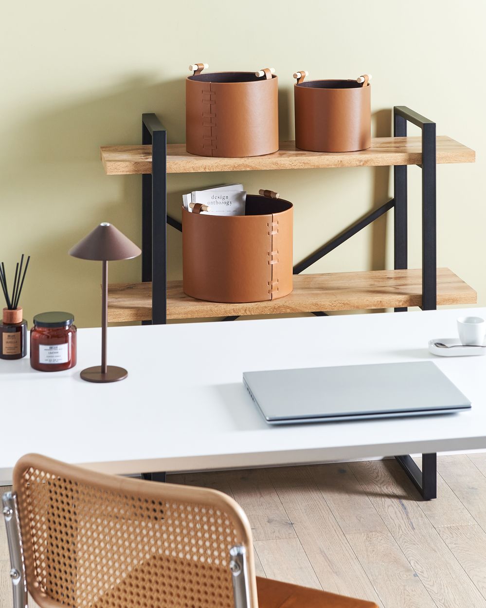 Set di 3 cesti portaoggetti fatti a mano con manici in ecopelle marrone