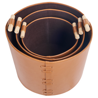 Set di 3 cesti portaoggetti fatti a mano con manici in ecopelle marrone