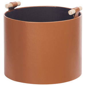 Set di 3 cesti portaoggetti fatti a mano con manici in ecopelle marrone