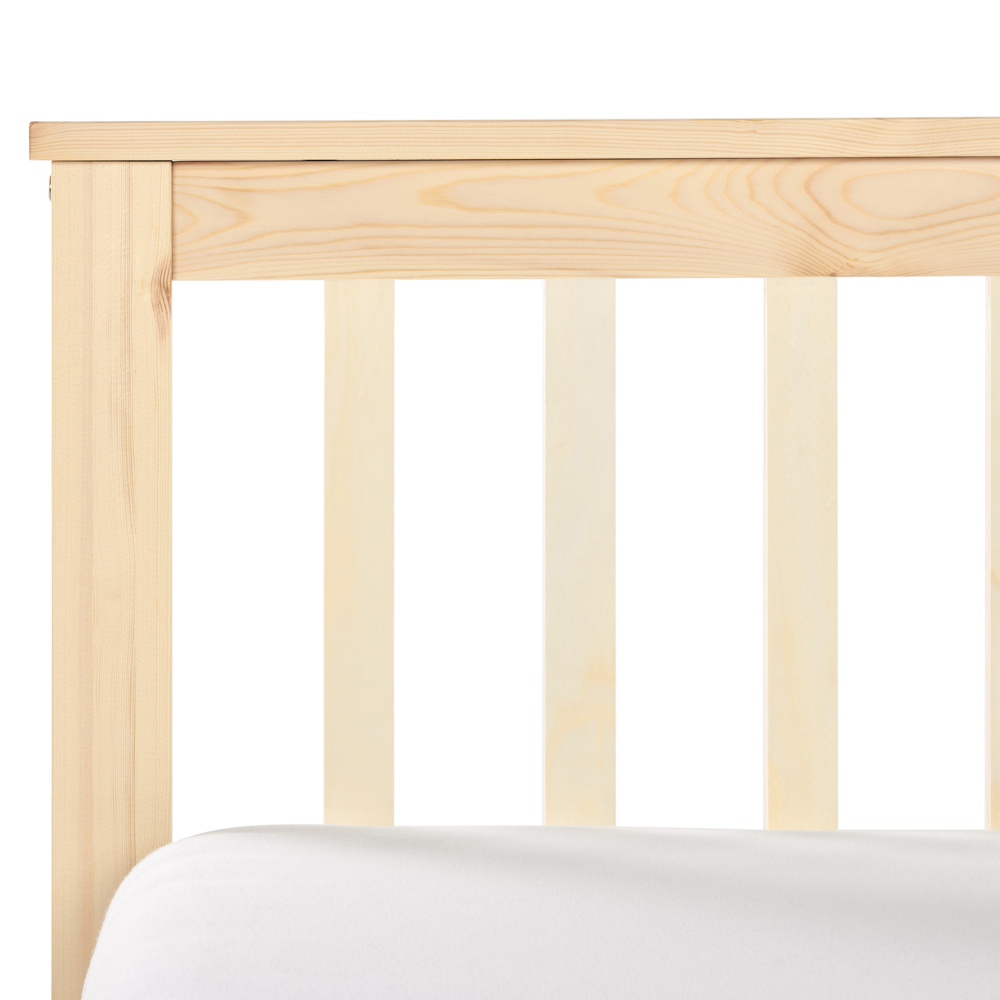 Letto in legno di pino chiaro Dimensioni singole 90 x 200 Testiera a doghe minimalista