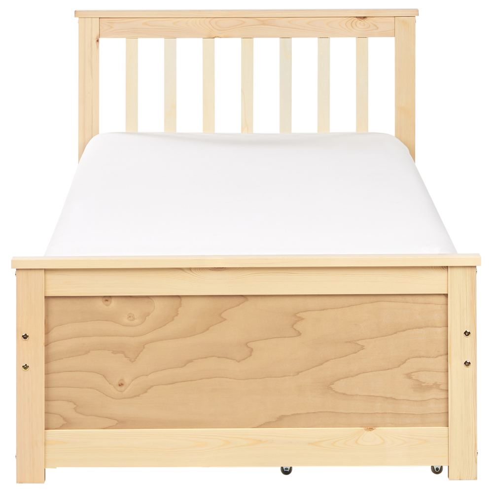 Letto in pino MDF con rete con contenitore 2 cassetti testiera minimalista 90 x 200 cm legno chiaro