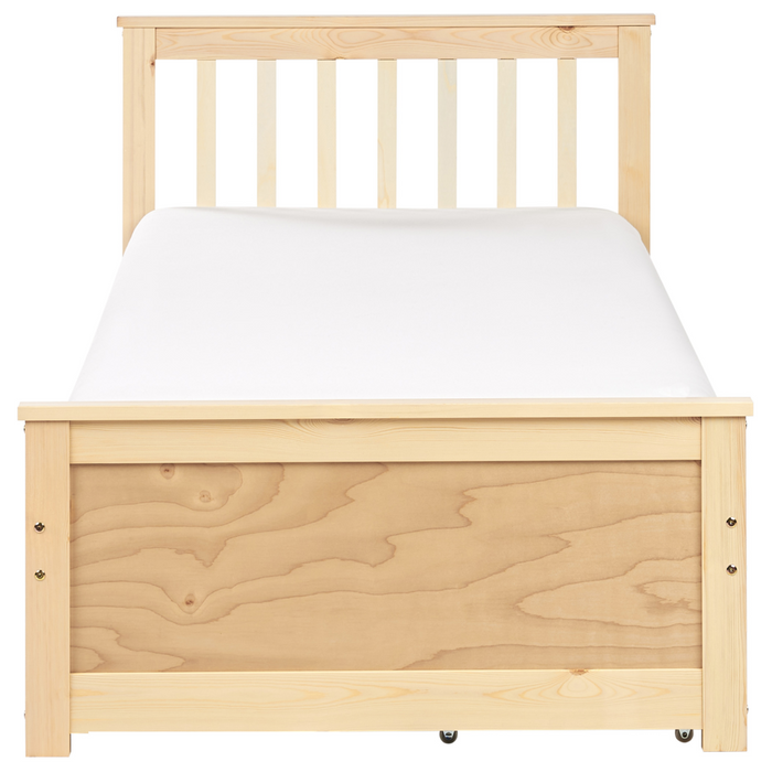 Letto in pino MDF con rete con contenitore 2 cassetti testiera minimalista 90 x 200 cm legno chiaro