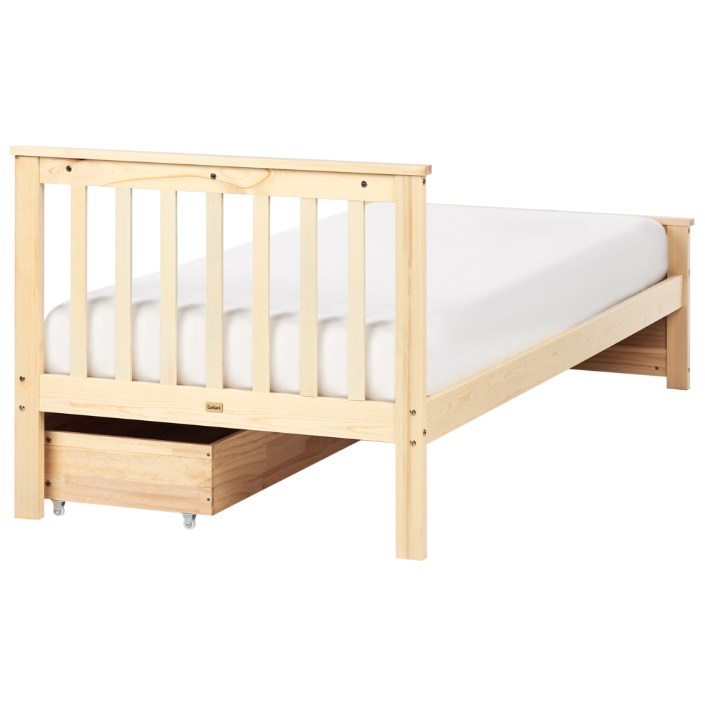 Letto in pino MDF con rete con contenitore 2 cassetti testiera minimalista 90 x 200 cm legno chiaro