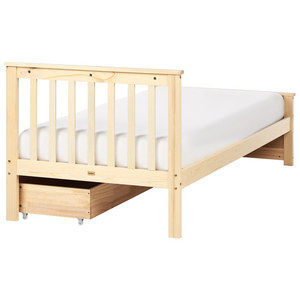 Letto in pino MDF con rete con contenitore 2 cassetti testiera minimalista 90 x 200 cm legno chiaro