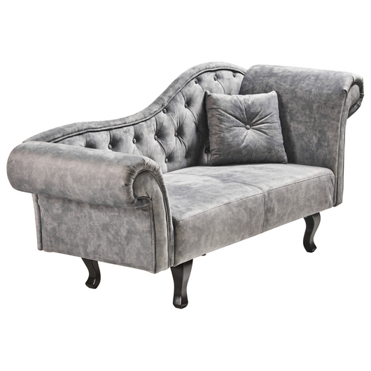 Chaise Lounge in velluto grigio imbottito a lato destro con cuscino in stile retrò tradizionale Facile da pulire Adatto agli animali domestici