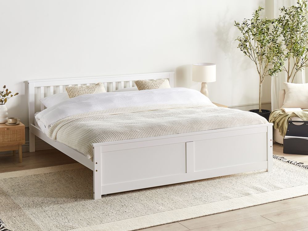 Letto in legno di pino bianco Dimensioni singole 90 x 200 Testiera a doghe minimalista