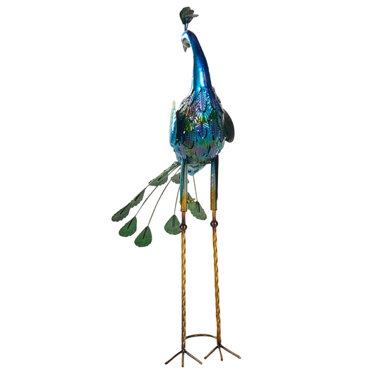 Figurina decorativa in metallo blu 75 cm Pavone Peacock Decorazione per interni esterni Soggiorno