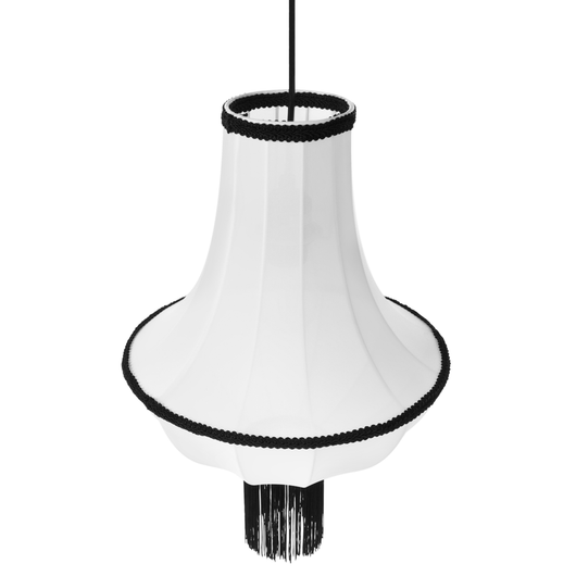 Lampada a sospensione vintage Paralume in nylon bianco e nero Nappe decorative Design tradizionale Luce da soggiorno