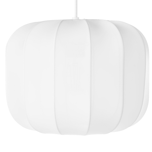 Lampada a sospensione con paralume in nylon bianco design moderno ideale per il soggiorno.