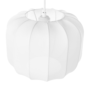 Lampada a sospensione con paralume in nylon bianco design moderno ideale per il soggiorno.