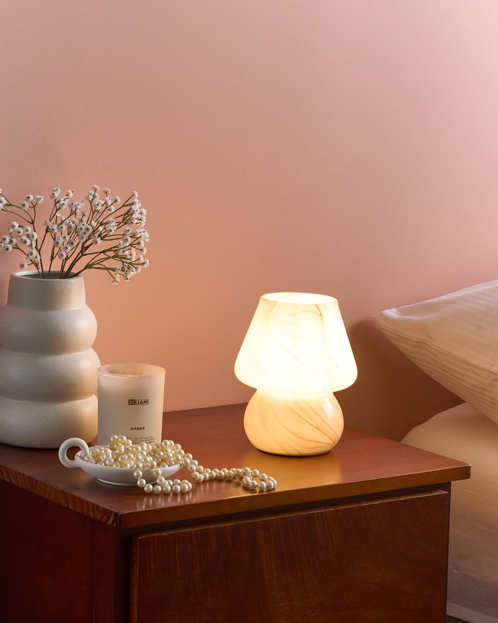 Lampada da tavolo da lettura in vetro beige stile moderno