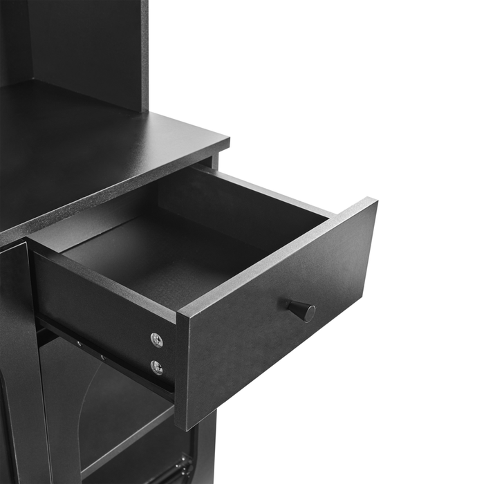 Vetrinetta in vetro Nero Particle Board Vetro temperato con ripiani e cassetti Sala da pranzo Elegante