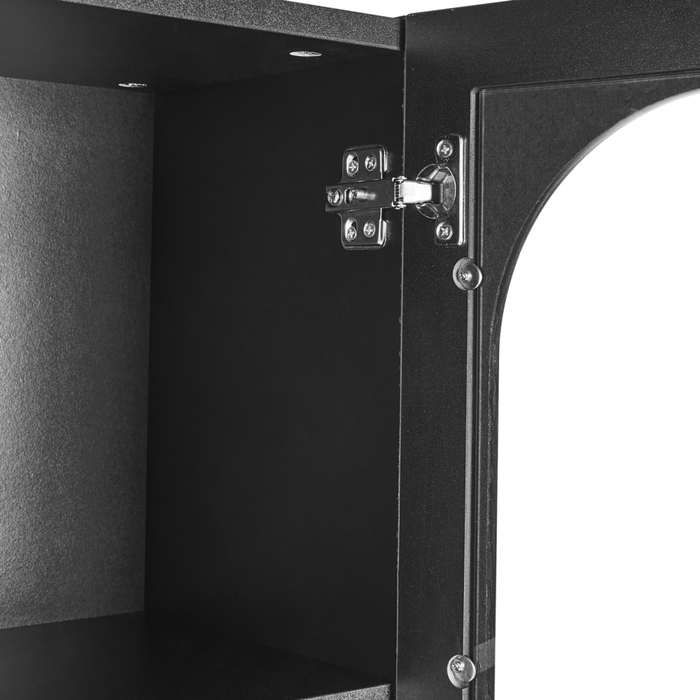 Vetrinetta in vetro Nero Particle Board Vetro temperato con ripiani e cassetti Sala da pranzo Elegante