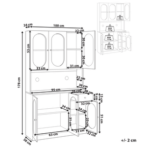 Vetrinetta in vetro Nero Particle Board Vetro temperato con ripiani e cassetti Sala da pranzo Elegante