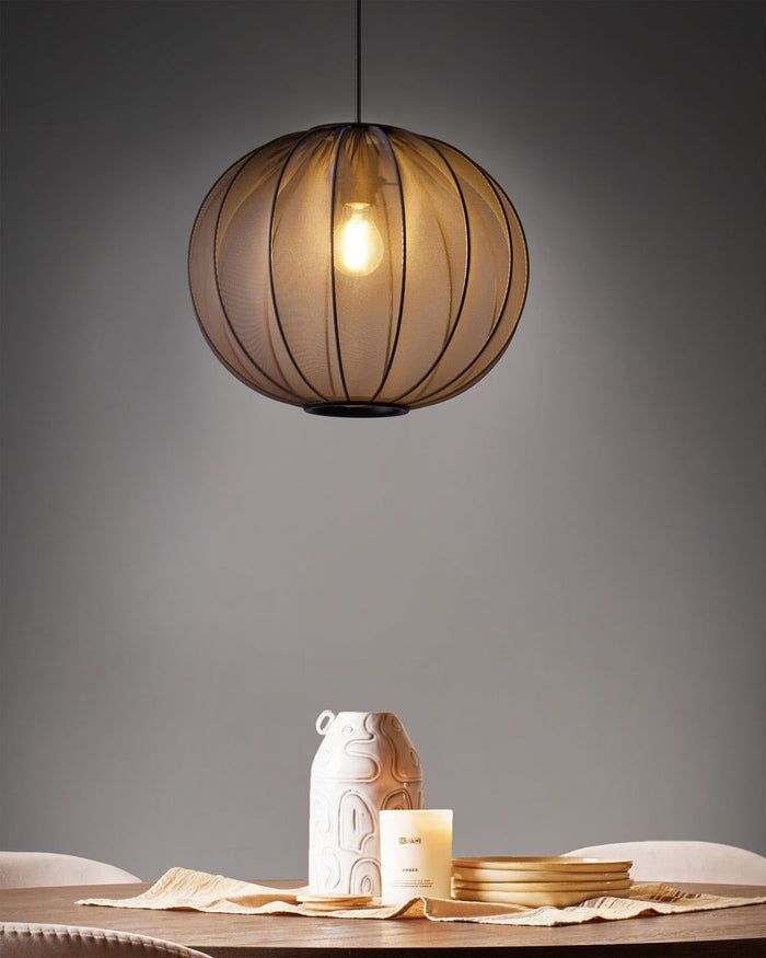 Lampada a sospensione con paralume in nylon nero Design moderno Luce per il soggiorno