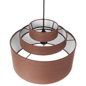 Lampada a sospensione con paralume in tessuto di lino marrone Design moderno Luce per il soggiorno