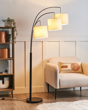 Lampada da terra beige in metallo con paralumi in tessuto Interruttore On-Off Camera da letto Soggiorno Casa Ufficio Illuminazione Design Industriale