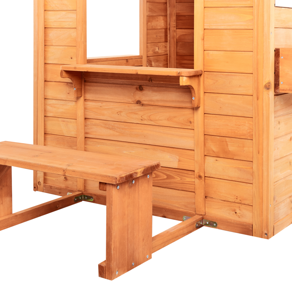 Casetta da giardino in legno di abete chiaro per esterni con panchina e cassetta postale