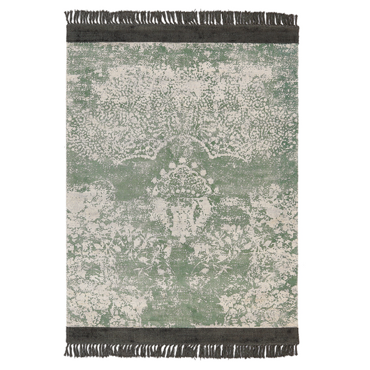 Tappeto vintage in viscosa con frange 140 x 200 cm verde e beige stile classico e retrò camera da letto soggiorno