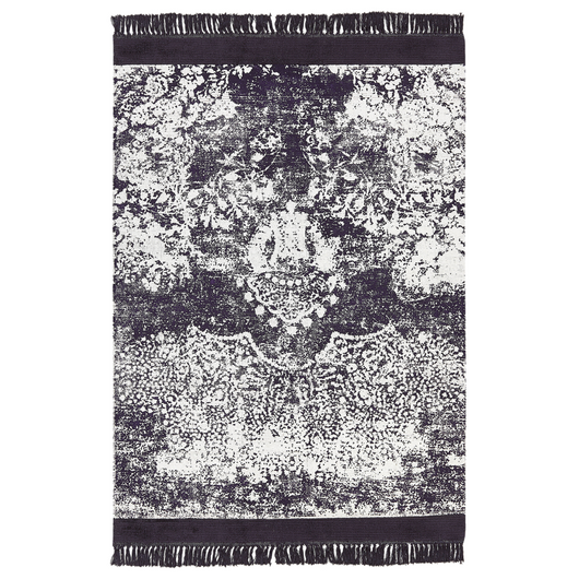 Tappeto vintage in viscosa con frange 160 x 230 cm viola e bianco stile classico e retrò camera da letto soggiorno