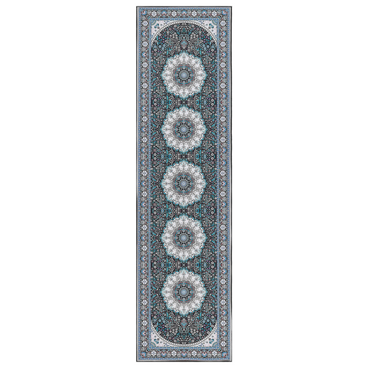 Tappeto Runner in poliestere blu 80 x 300 cm motivo orientale fondo antiscivolo stile vintage corridoio moderno