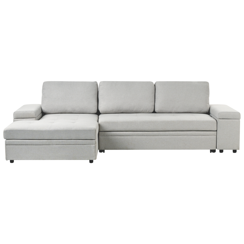 Divano letto angolare Grigio chiaro in tessuto imbottito Orientamento a destra con letto contenitore