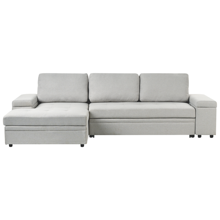 Divano letto angolare Grigio chiaro in tessuto imbottito Orientamento a destra con letto contenitore