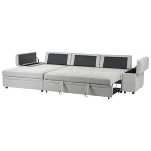 Divano letto angolare Grigio chiaro in tessuto imbottito Orientamento a destra con letto contenitore