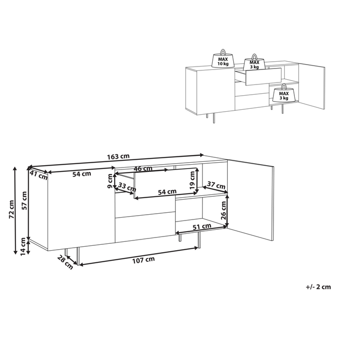 Credenza in legno chiaro 3 cassetti 2 ante stile rustico scandinavo