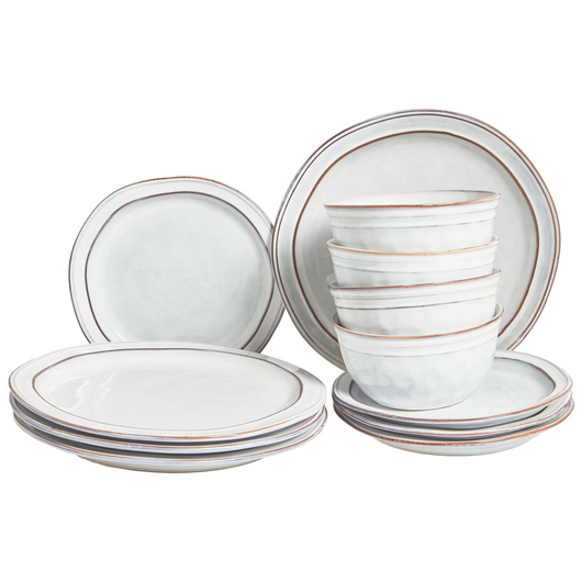 Set di 12 stoviglie in gres caolino grigio chiaro lavorato a mano con smalto reattivo Cucina Sala da pranzo