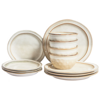 Set di 16 pezzi di gres beige chiaro in porcellana lavorato a mano  Servizio per 4 persone Cucina Sala da pranzo