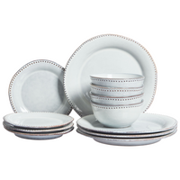 Set di 12 stoviglie in gres caolino blu chiaro fatto a mano con smalto reattivo Cucina Sala da pranzo