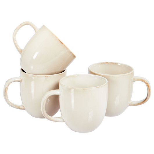 Set di 4 tazze Beige chiaro in gres caolino fatto a mano con smalto reattivo Cucina Sala da pranzo
