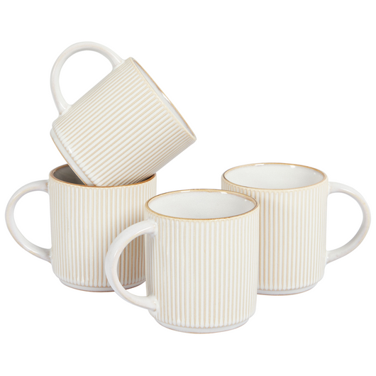 Set di 4 tazze Beige chiaro in gres caolino fatto a mano con smalto reattivo Cucina Sala da pranzo