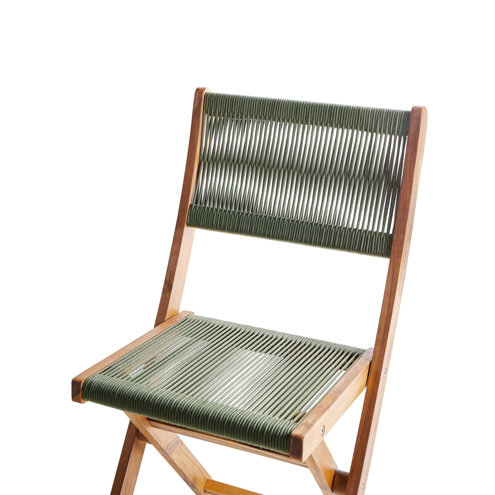 Set di 2 sedie da giardino pieghevoli in legno di acacia con schienale in corda verde stile classico tradizionale