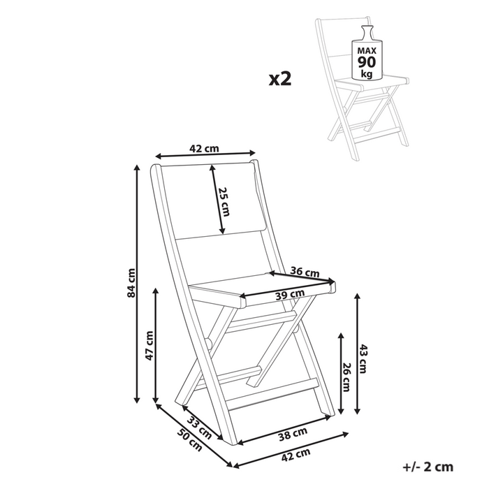 Set di 2 sedie da giardino pieghevoli in legno di acacia con schienale in corda verde stile classico tradizionale