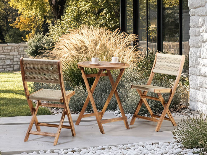 Set da bistrot 3 pezzi beige in legno d'acacia pieghevole a doghe Design moderno scandinavo