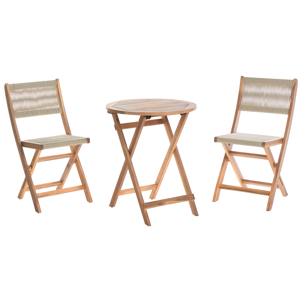 Set da bistrot 3 pezzi beige in legno d'acacia pieghevole a doghe Design moderno scandinavo