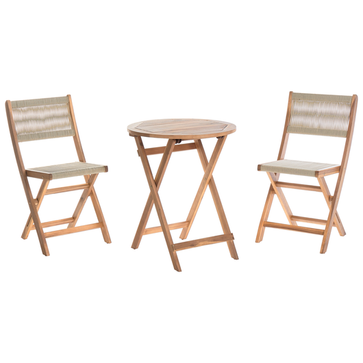 Set da bistrot 3 pezzi beige in legno d'acacia pieghevole a doghe Design moderno scandinavo