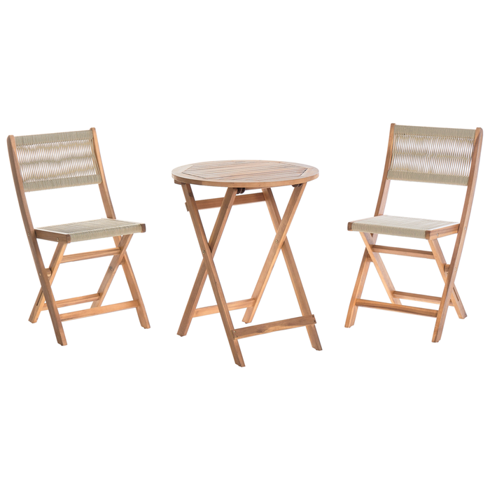 Set da bistrot 3 pezzi beige in legno d'acacia pieghevole a doghe Design moderno scandinavo